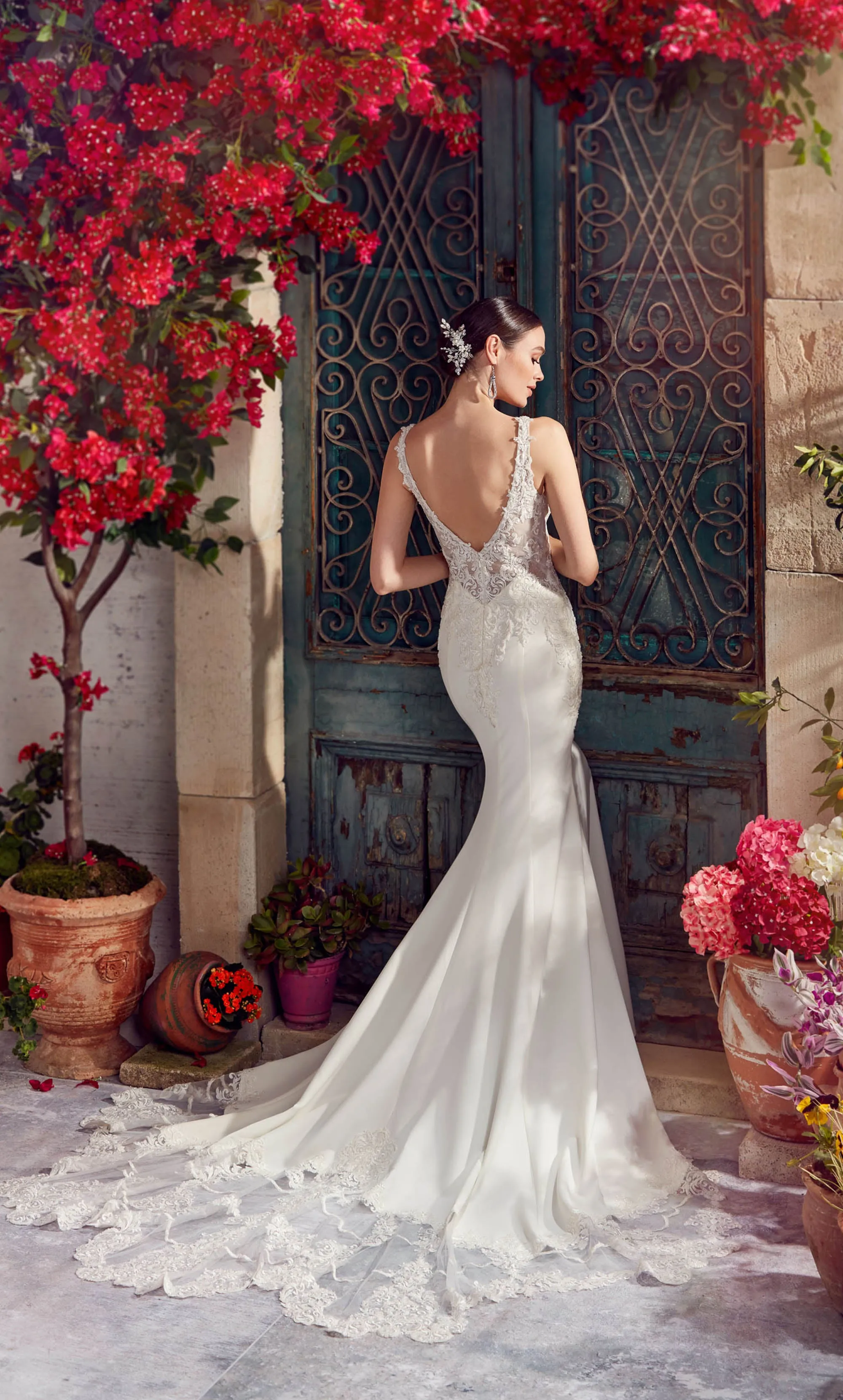 ALYCE Paris 7027 Bridal Plunging Train Fit N Flare Dress