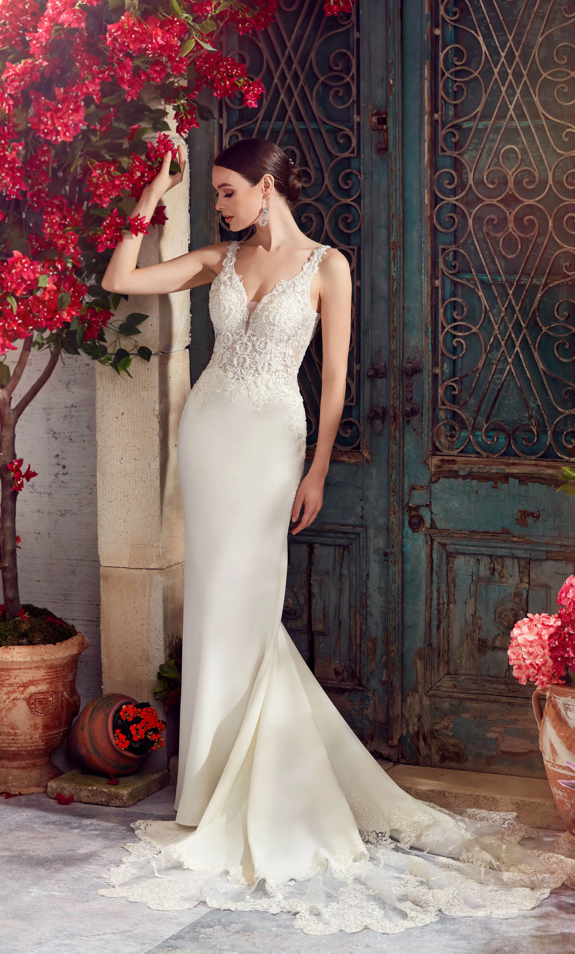 ALYCE Paris 7027 Bridal Plunging Train Fit N Flare Dress