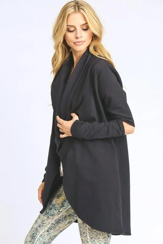 CUTOUT SLEEVE OPEN CARDIGAN