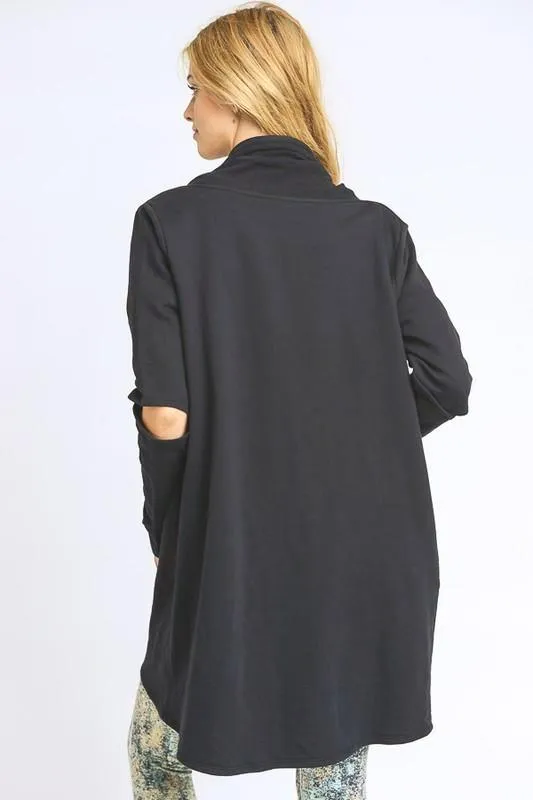 CUTOUT SLEEVE OPEN CARDIGAN