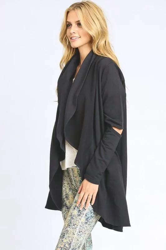CUTOUT SLEEVE OPEN CARDIGAN