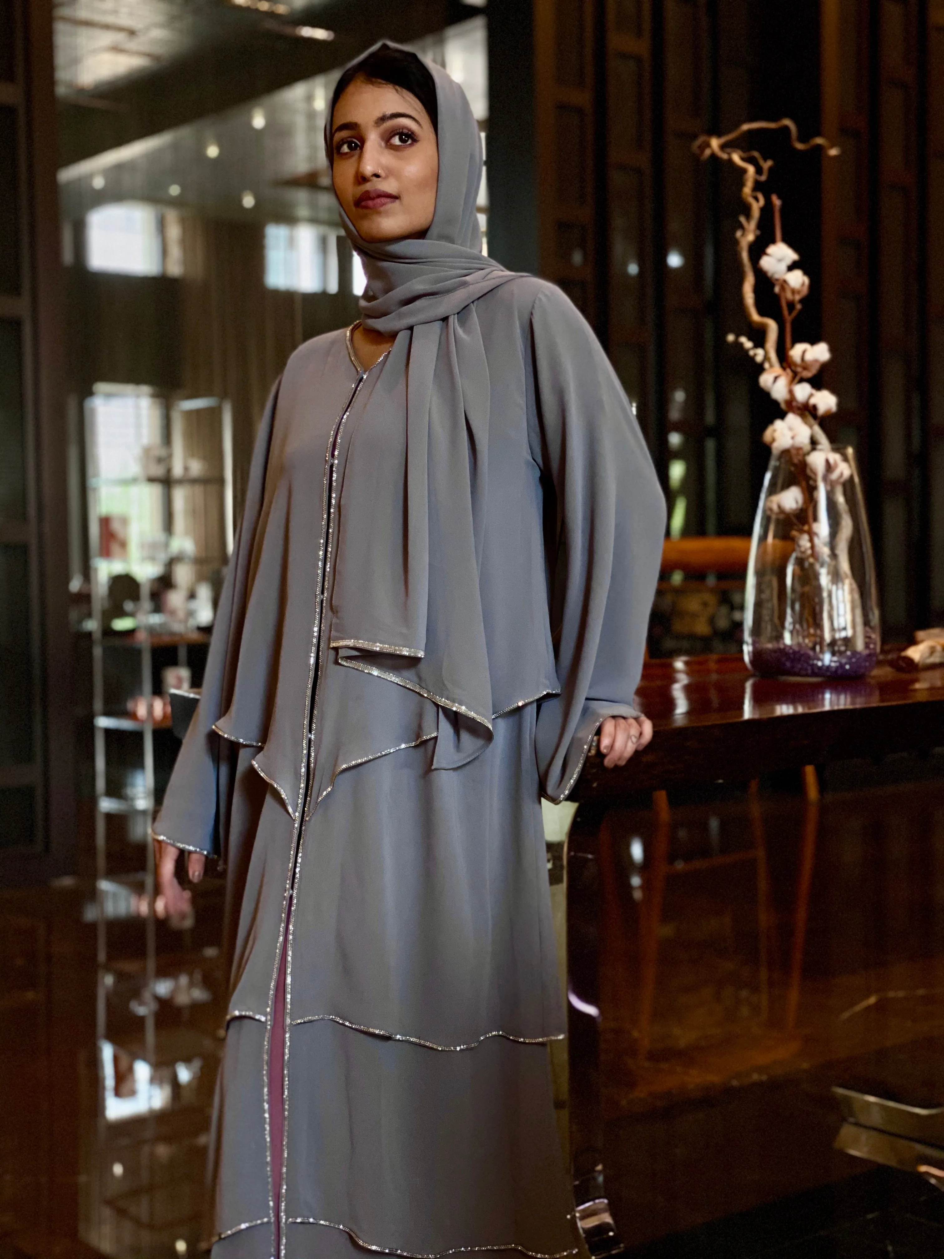 Grey sparkle abaya