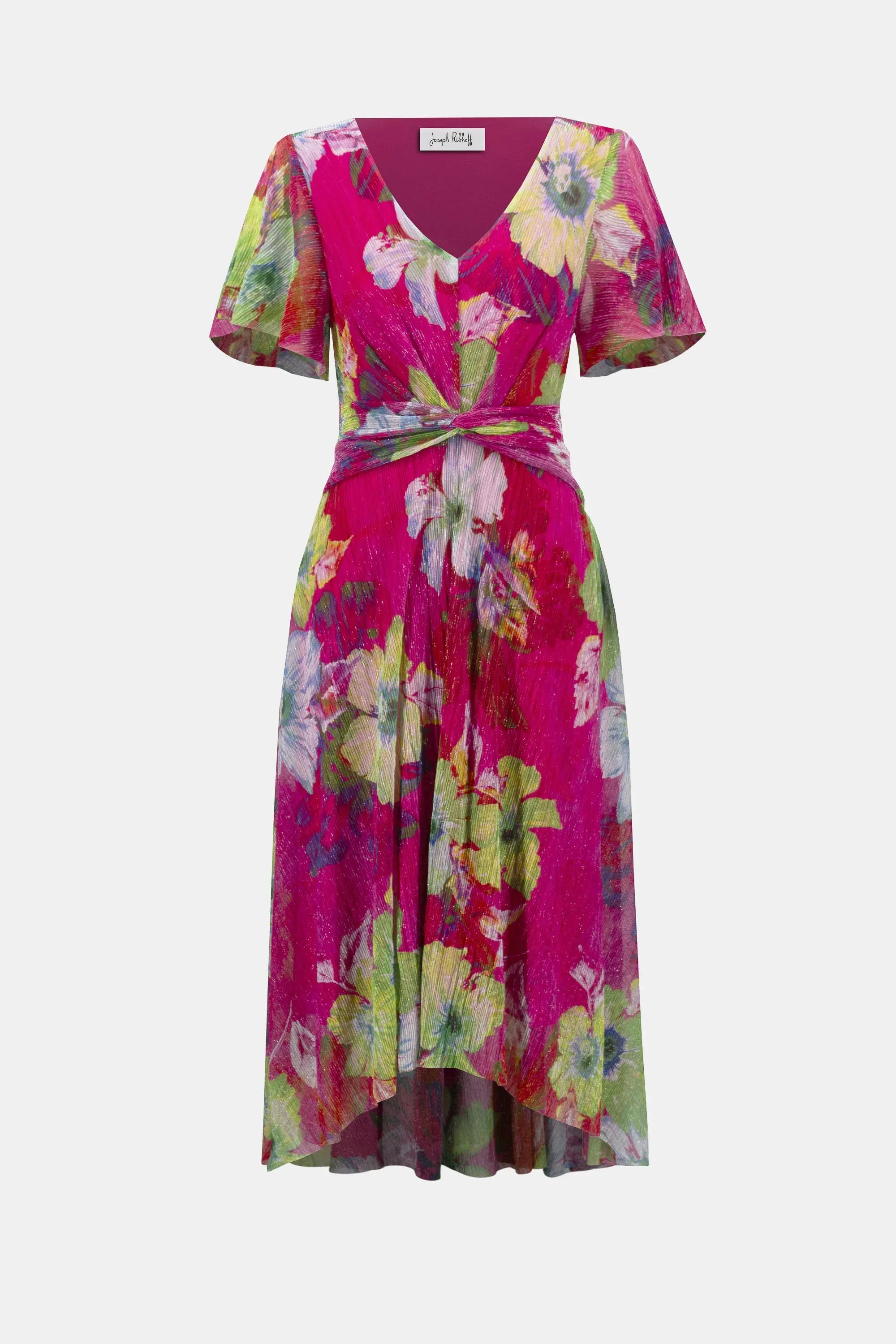 Joseph Ribkoff Signature | Crinkle and Mesh Floral Print Fit and Flare Dress