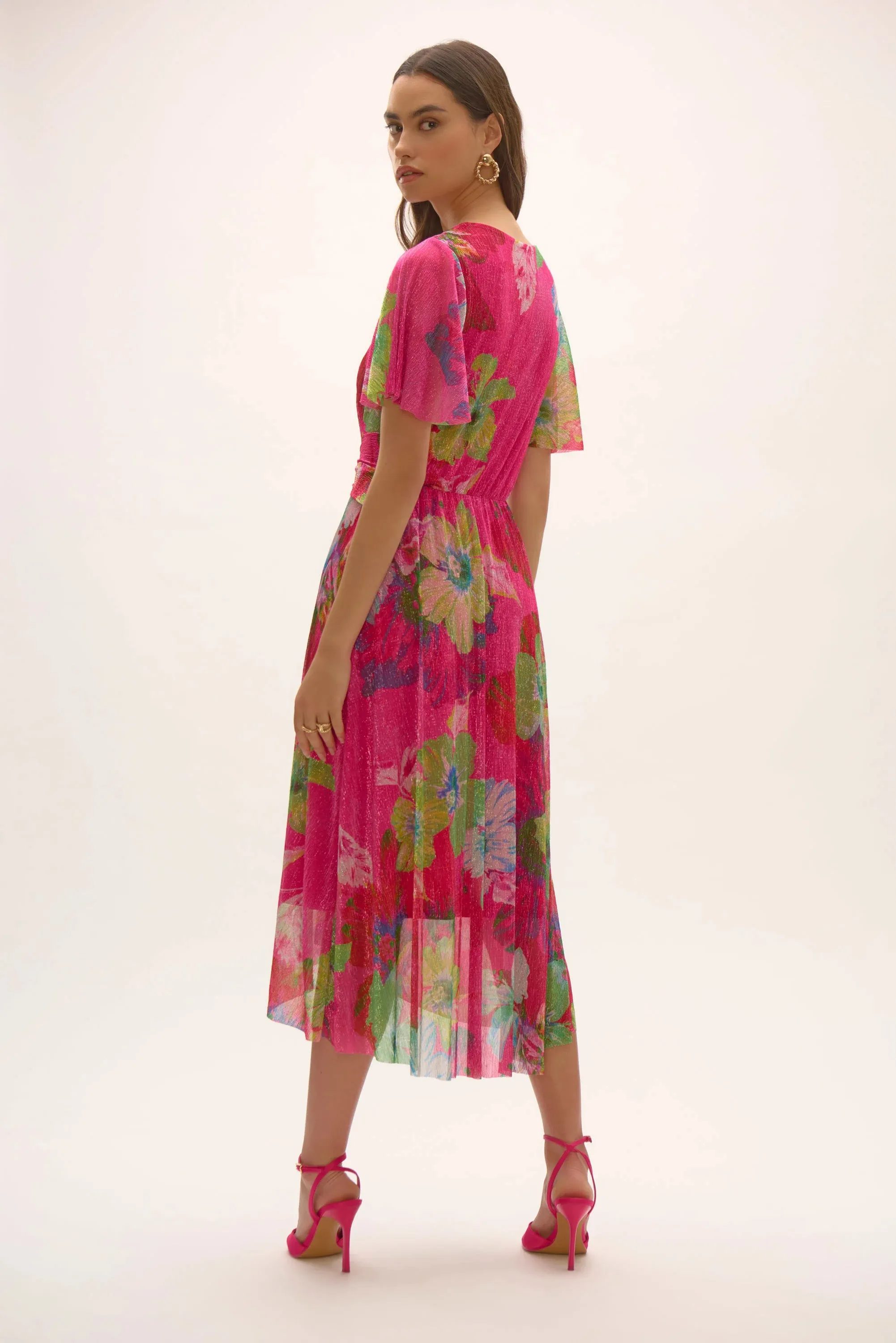 Joseph Ribkoff Signature | Crinkle and Mesh Floral Print Fit and Flare Dress