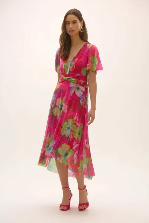 Joseph Ribkoff Signature | Crinkle and Mesh Floral Print Fit and Flare Dress