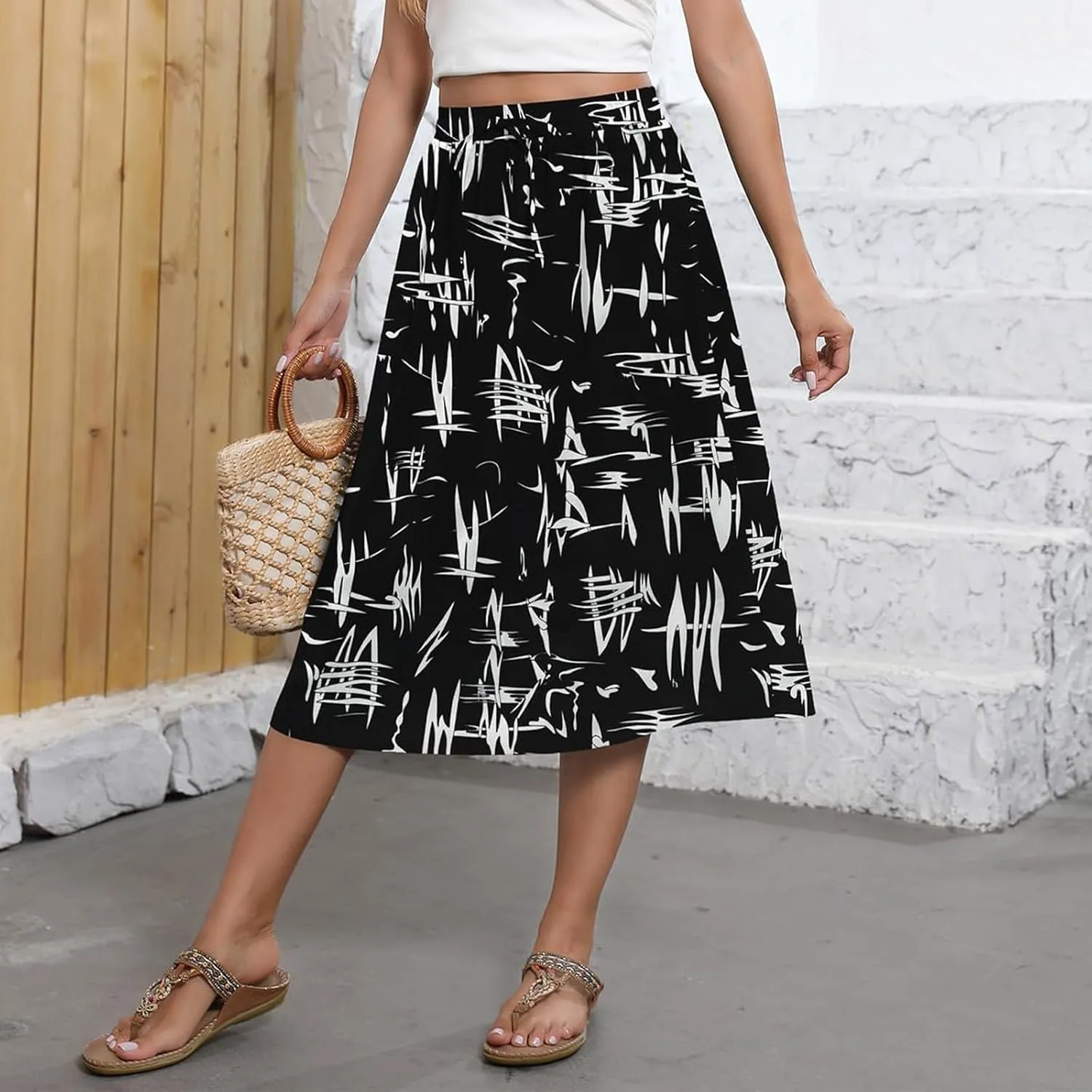 Long Skirts for Women Summer Casual Country Cute Beach Smocked Festival Floral Business Flutter Travel Flowy Skirts
