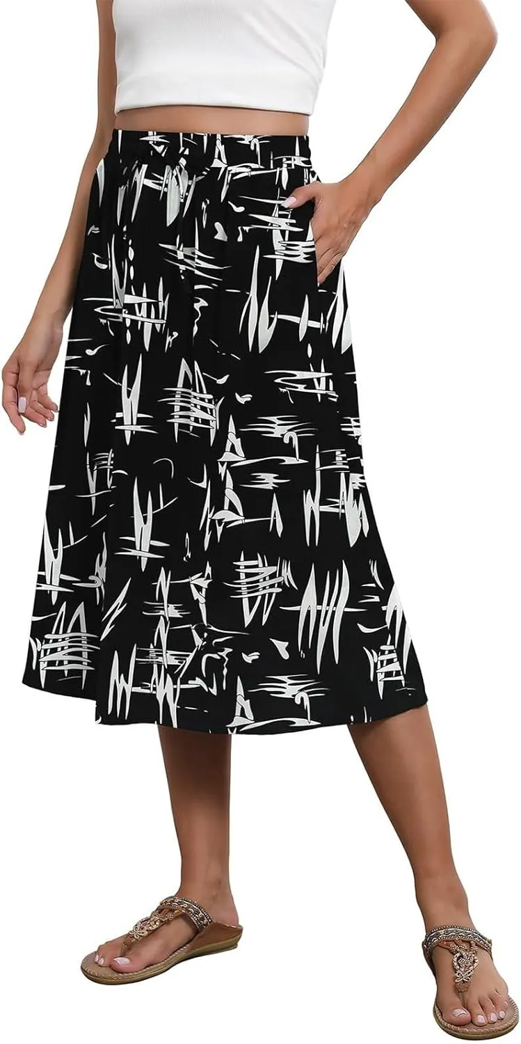 Long Skirts for Women Summer Casual Country Cute Beach Smocked Festival Floral Business Flutter Travel Flowy Skirts