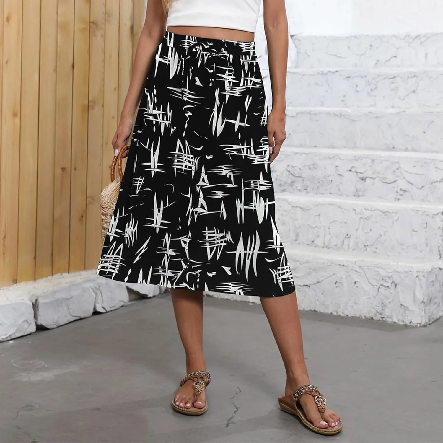 Long Skirts for Women Summer Casual Country Cute Beach Smocked Festival Floral Business Flutter Travel Flowy Skirts