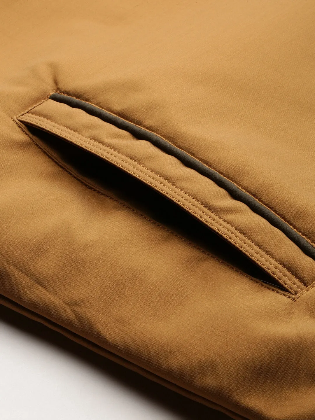 Men Khaki Mock Collar Regular Bomber Jacket