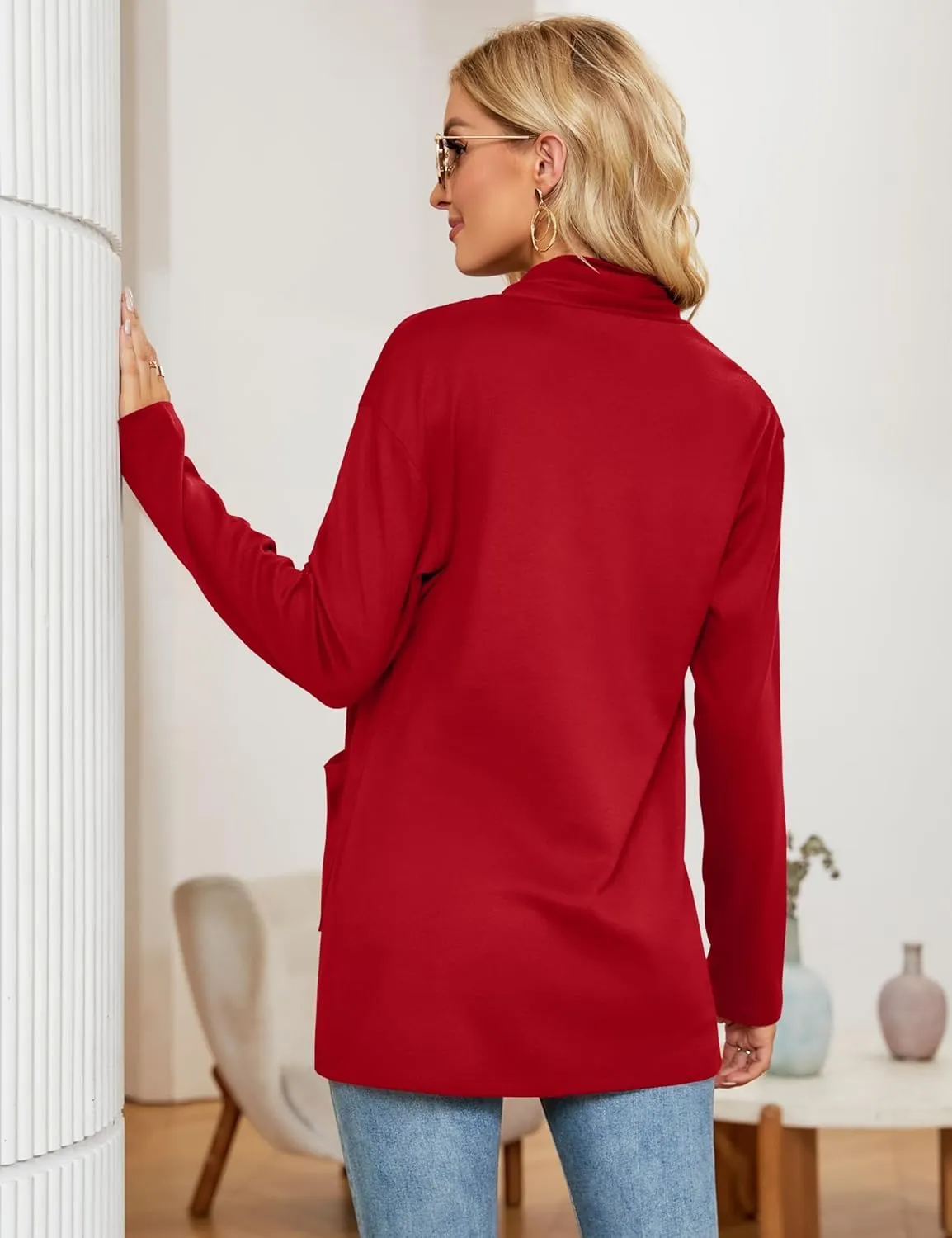 Micoson Women's Long Sleeve Open Front Cardigan Casual Loose Lightweight Cardigans with Pockets