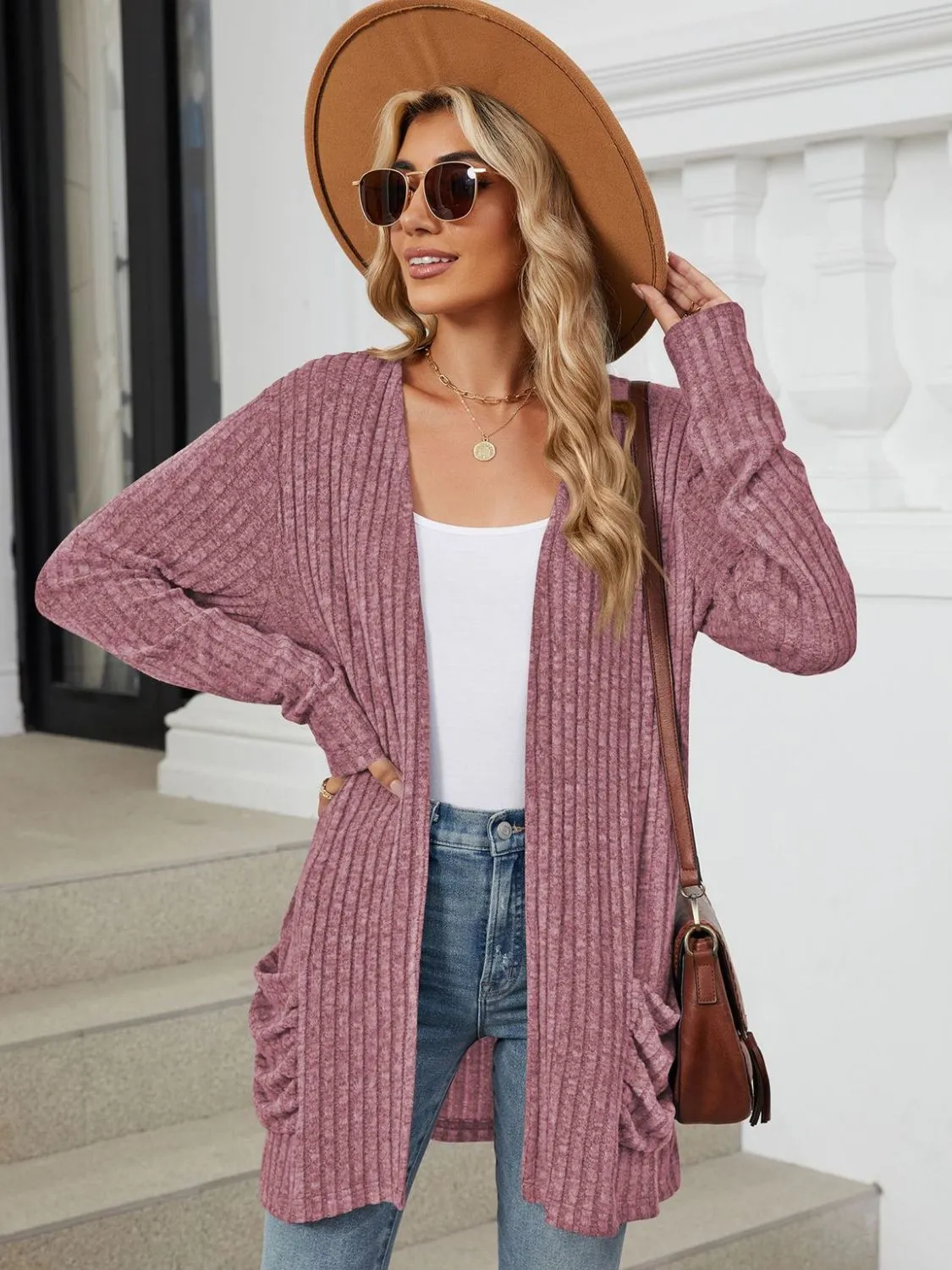 Pocketed Open Front Long Sleeve Cardigan - 9 Colors