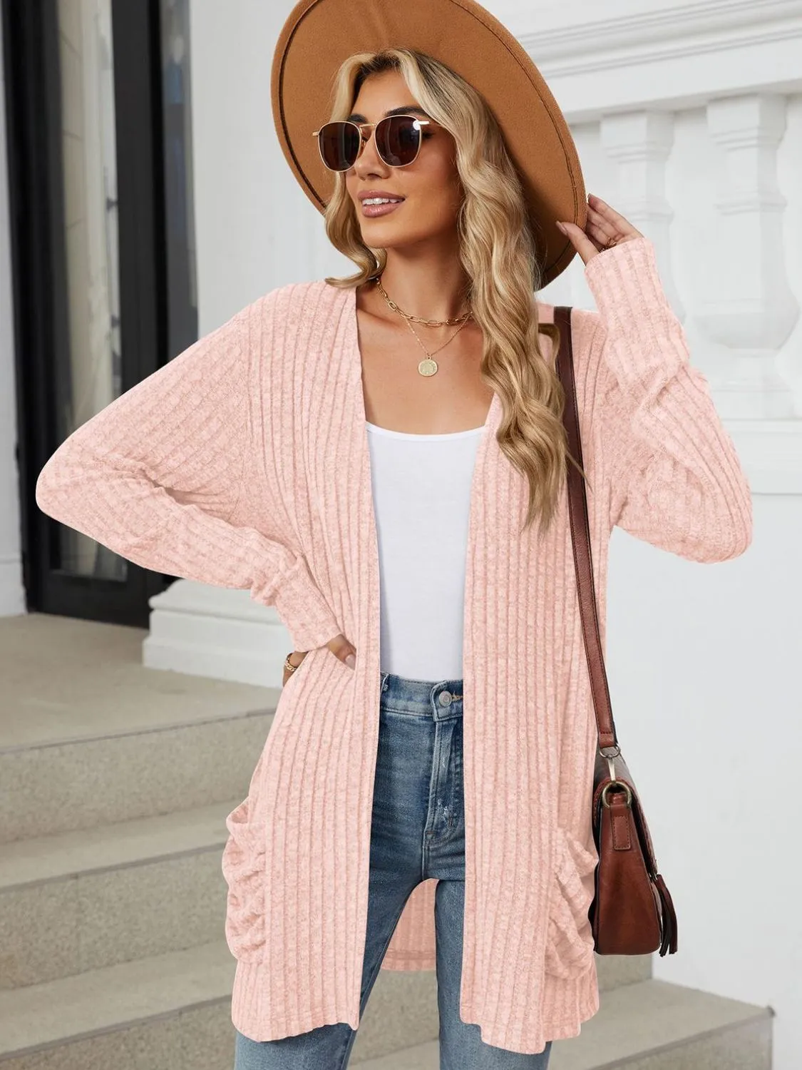 Pocketed Open Front Long Sleeve Cardigan - 9 Colors