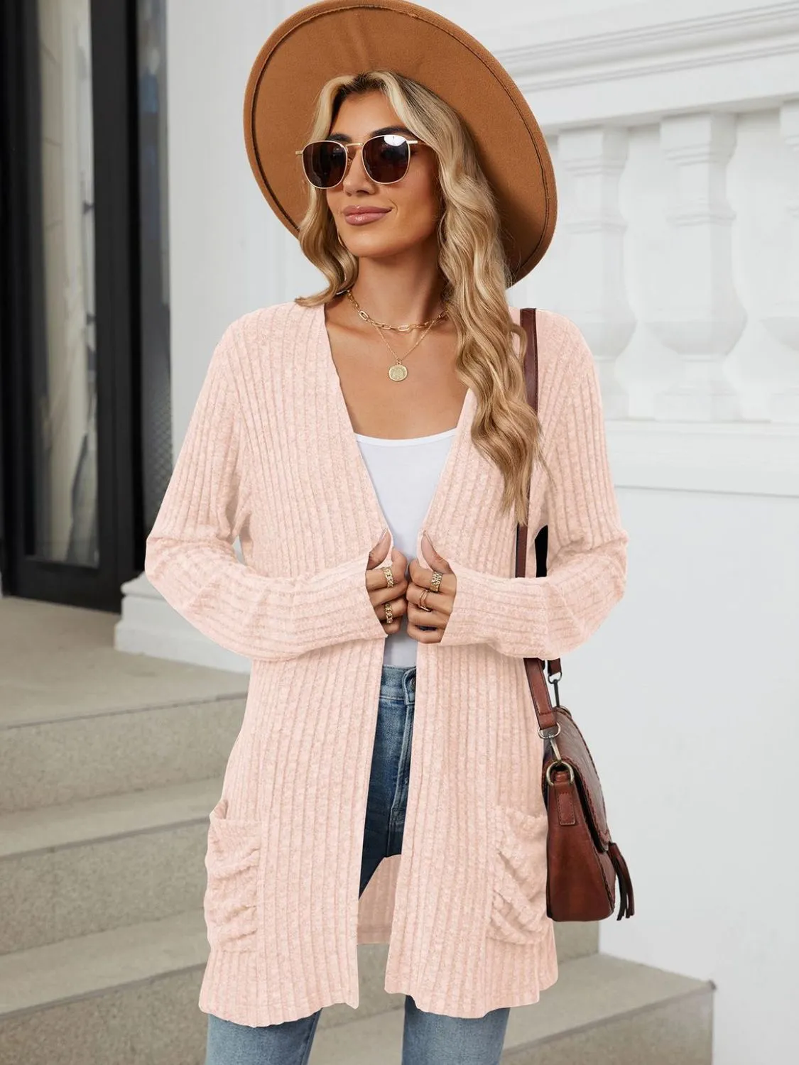 Pocketed Open Front Long Sleeve Cardigan - 9 Colors