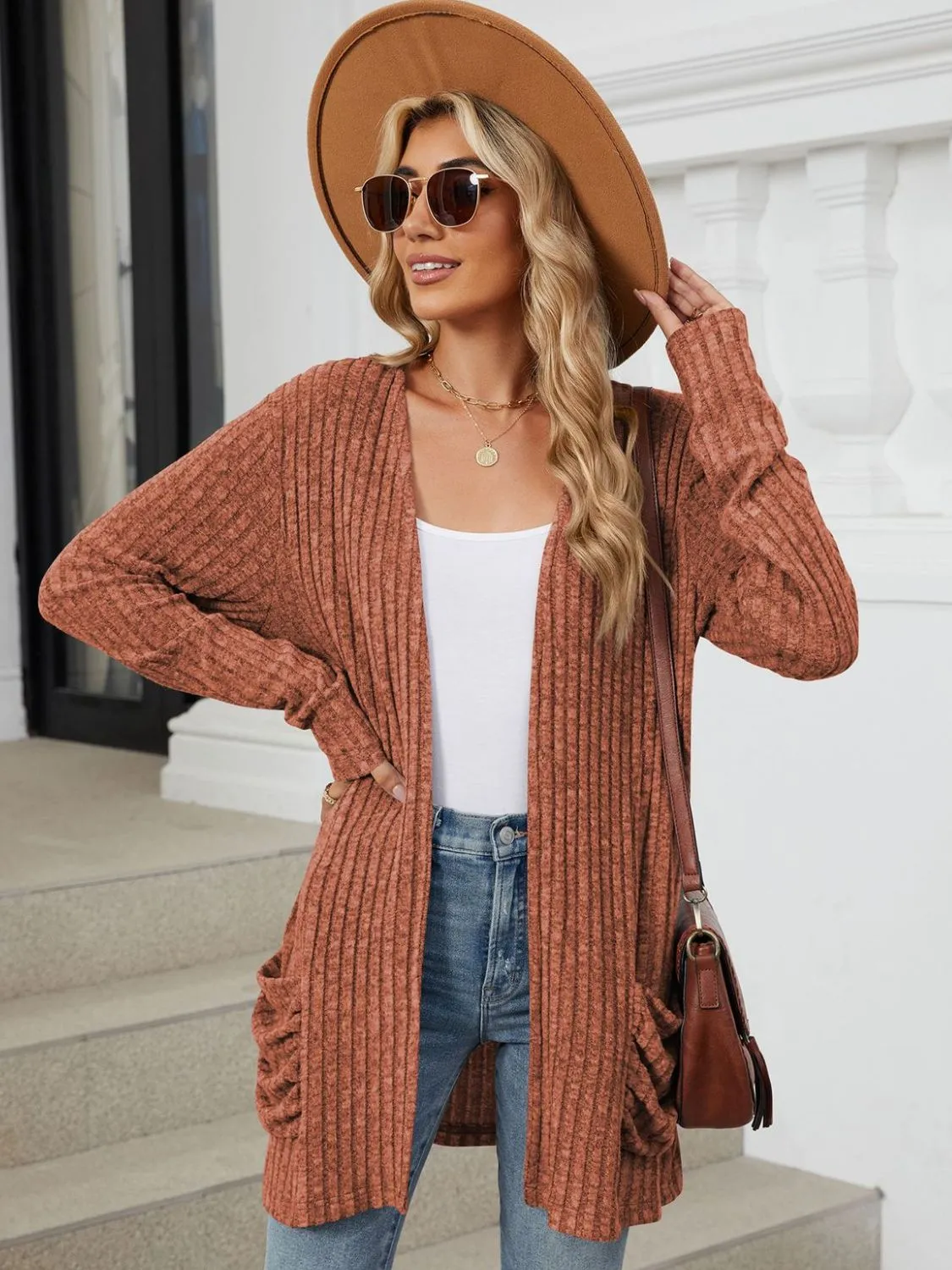 Pocketed Open Front Long Sleeve Cardigan - 9 Colors