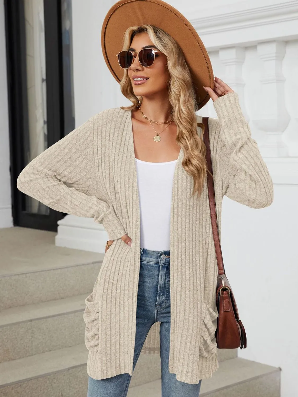 Pocketed Open Front Long Sleeve Cardigan - 9 Colors