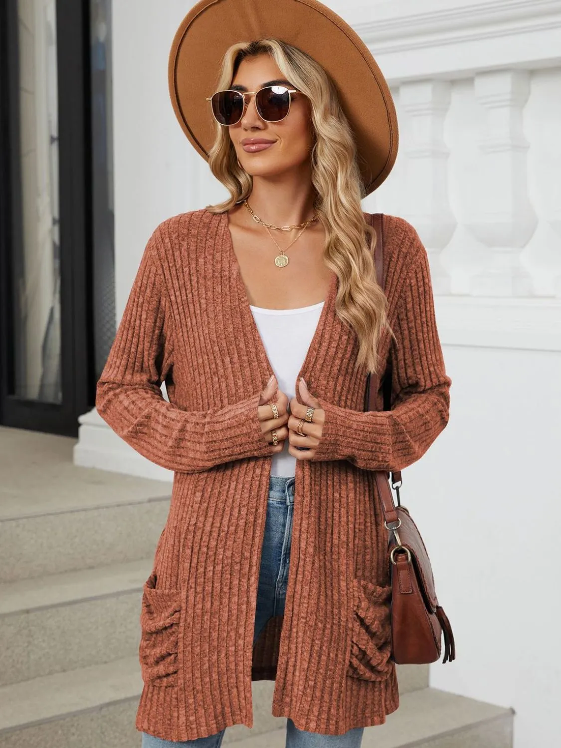 Pocketed Open Front Long Sleeve Cardigan - 9 Colors