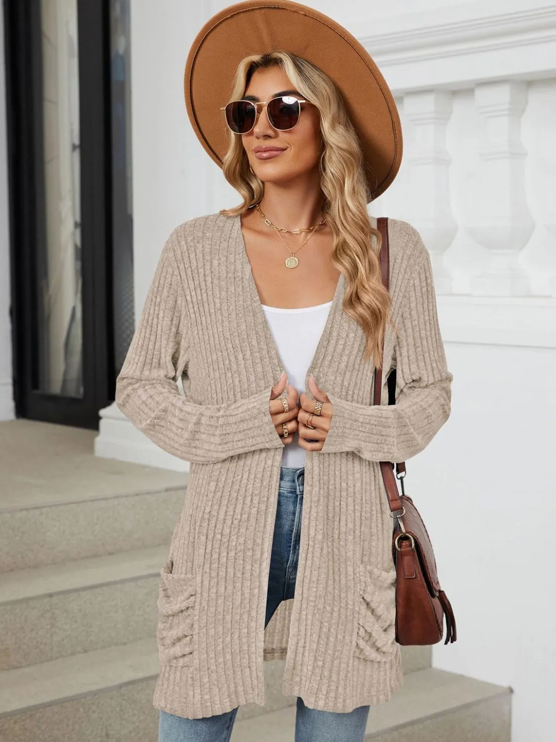 Pocketed Open Front Long Sleeve Cardigan - 9 Colors