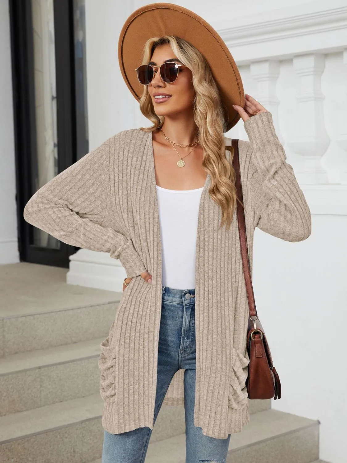 Pocketed Open Front Long Sleeve Cardigan - 9 Colors