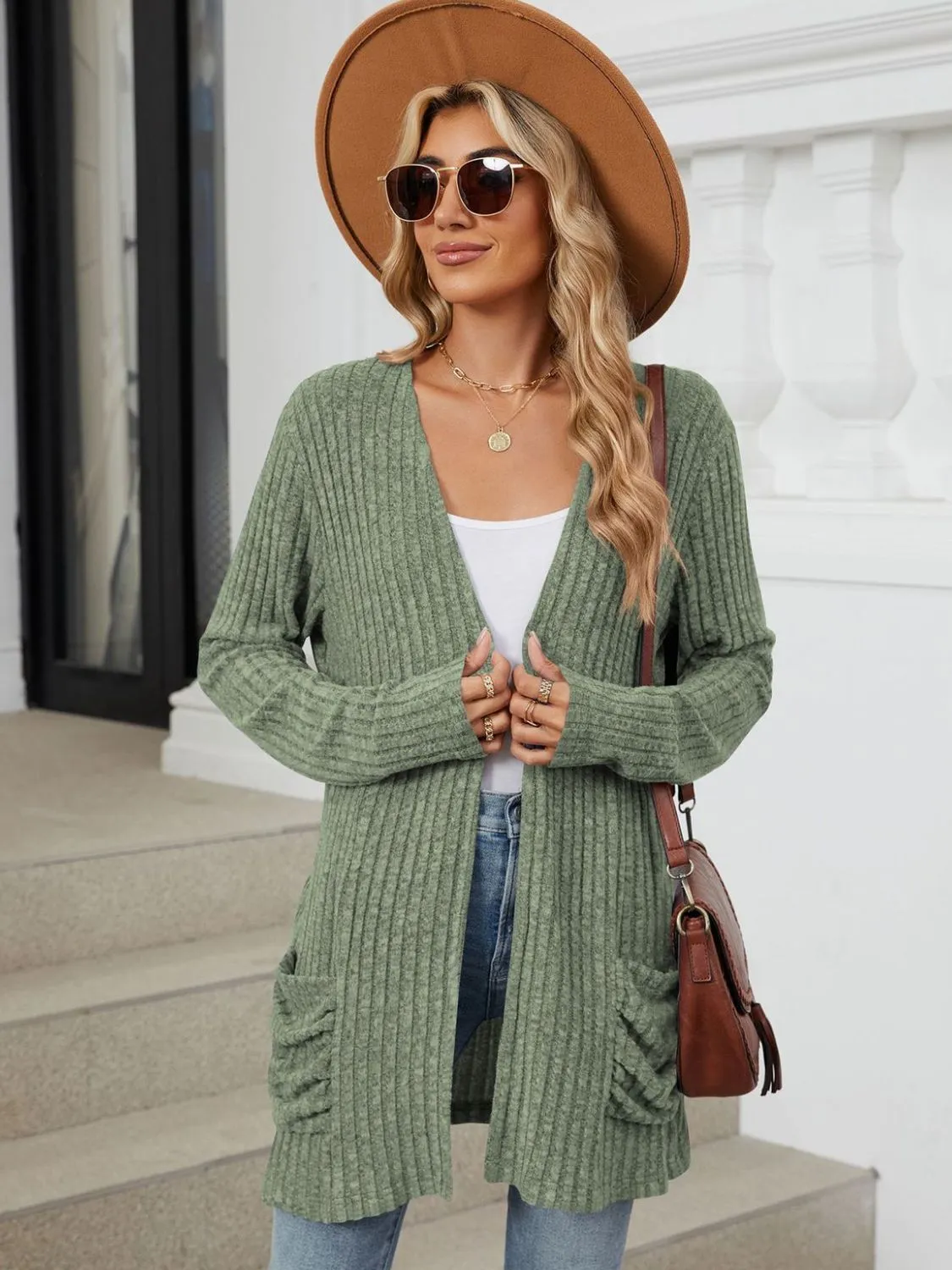 Pocketed Open Front Long Sleeve Cardigan - 9 Colors