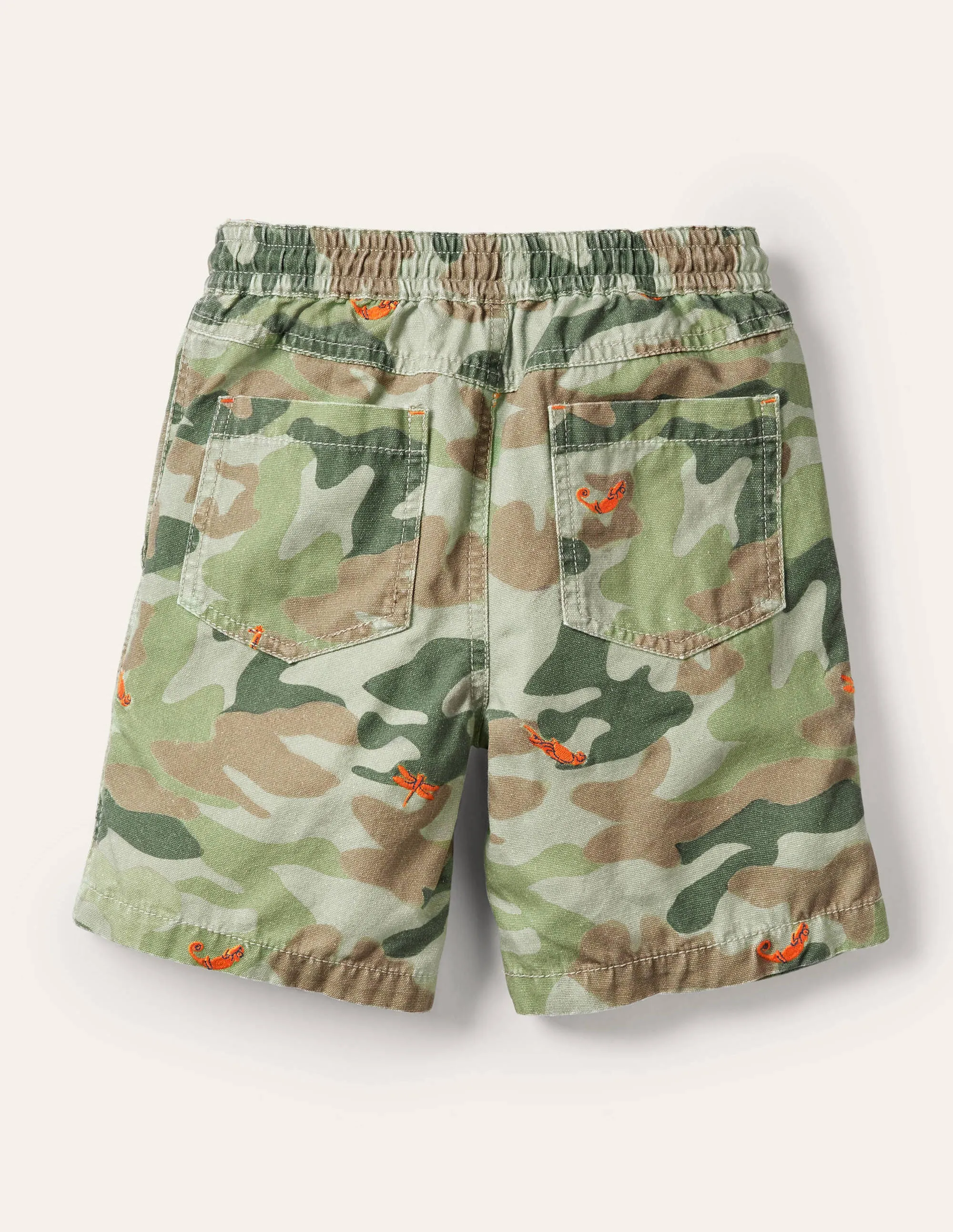 Pull-on Drawstring Shorts-Green Camouflage Animals