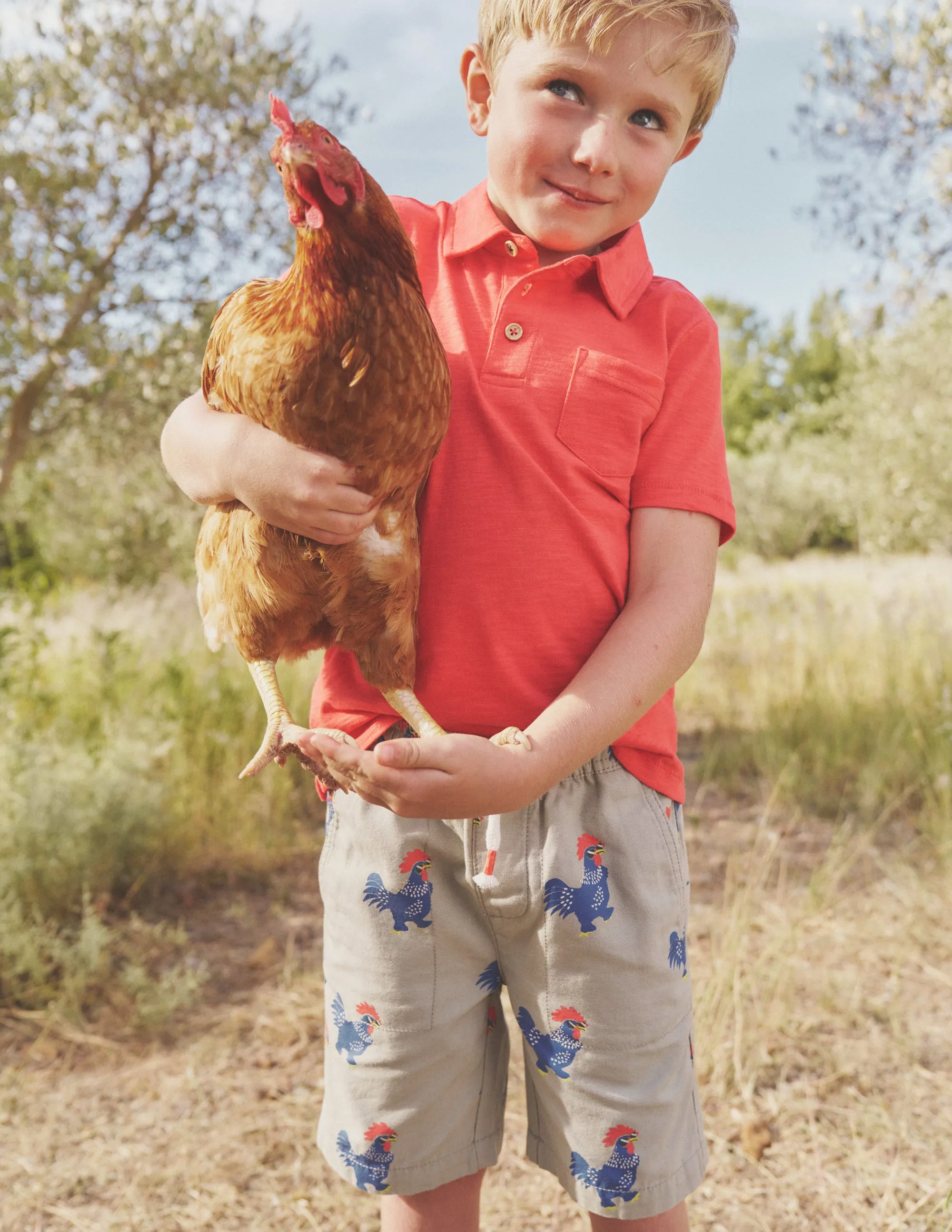 Pull-on Drawstring Shorts-Pottery Green Chicken