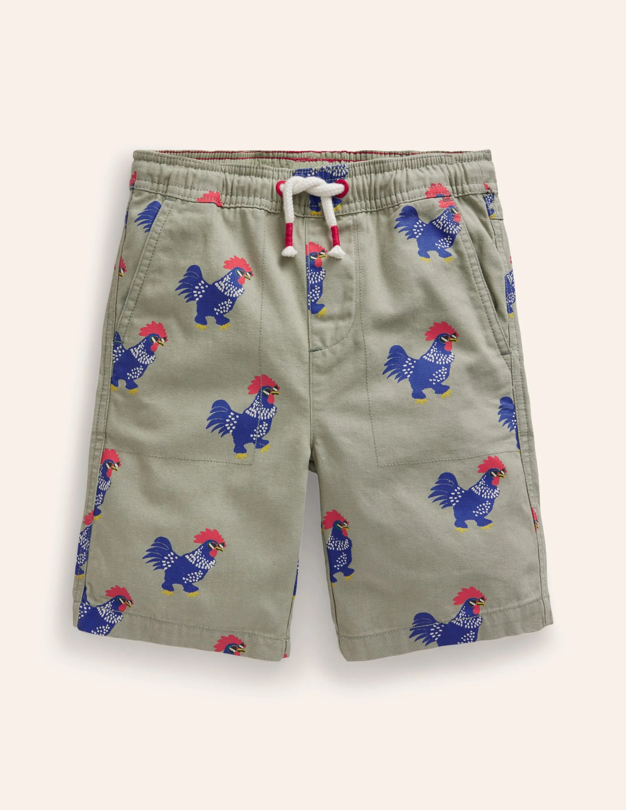 Pull-on Drawstring Shorts-Pottery Green Chicken