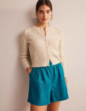 Pull-on Linen Shorts-Crystal Teal