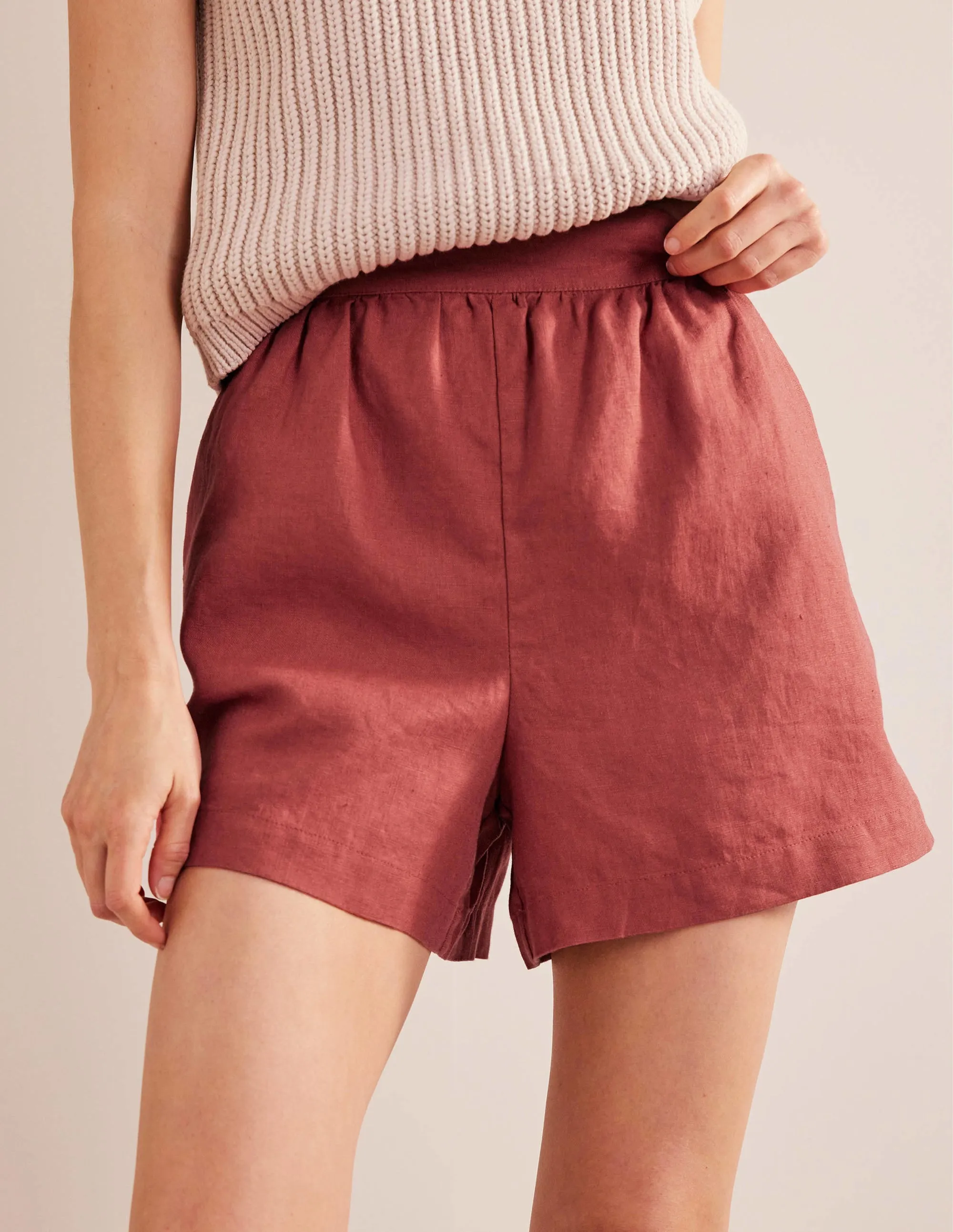 Pull-on Linen Shorts-Fox