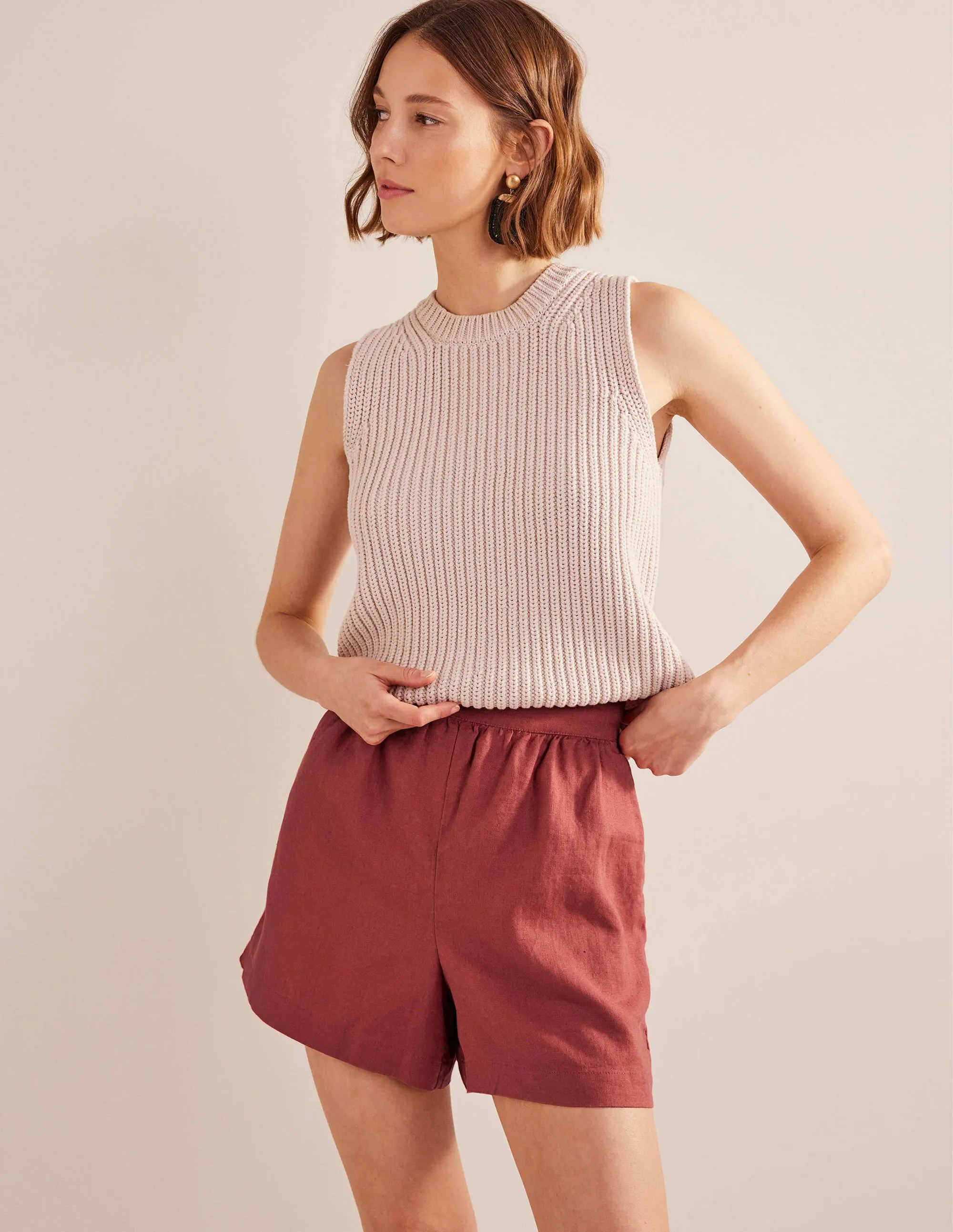 Pull-on Linen Shorts-Fox