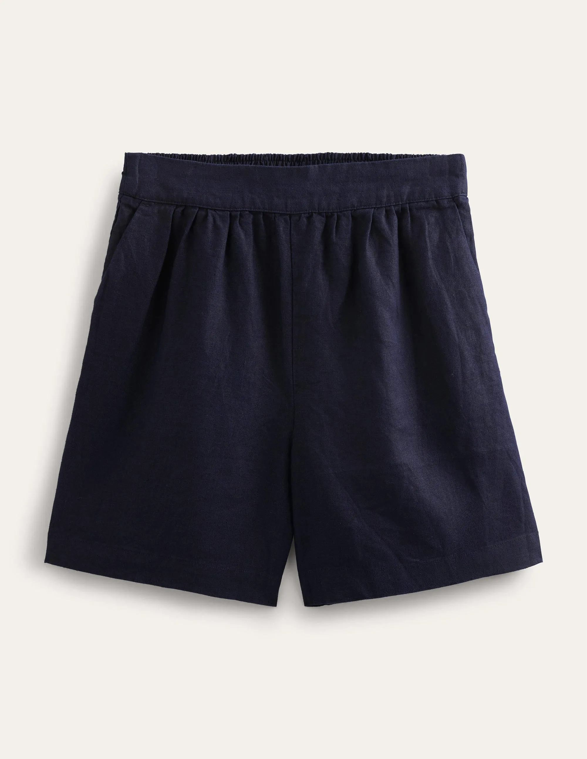 Pull-on Linen Shorts-Navy