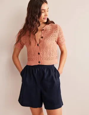 Pull-on Linen Shorts-Navy