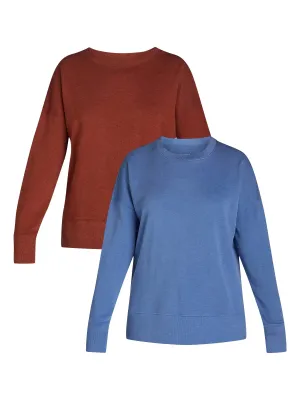 Time and Tru Women's Crewneck Sweatshirt with High-Low Hem, 2-Pack, Sizes XS-XXXL
