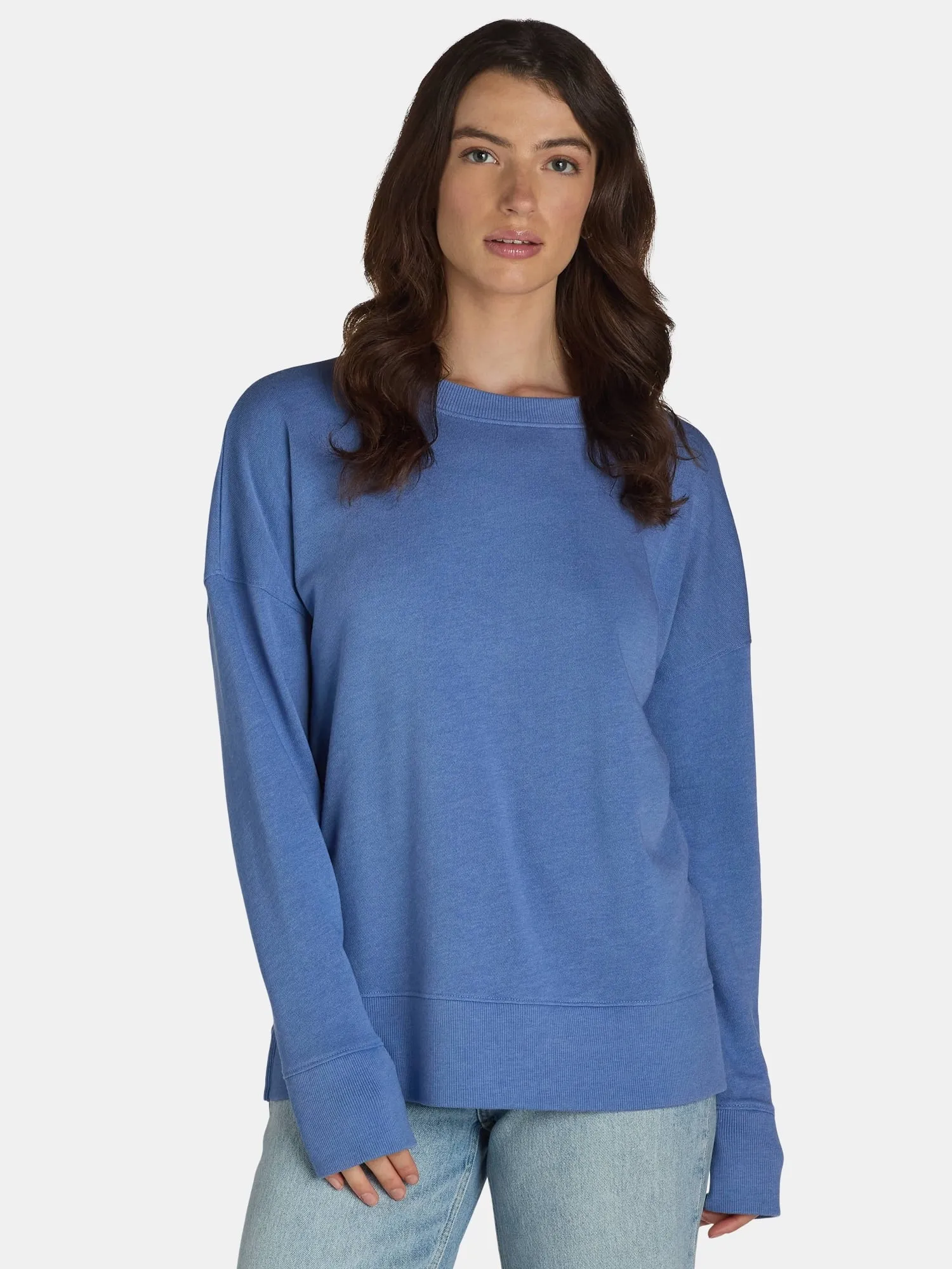 Time and Tru Women's Crewneck Sweatshirt with High-Low Hem, 2-Pack, Sizes XS-XXXL