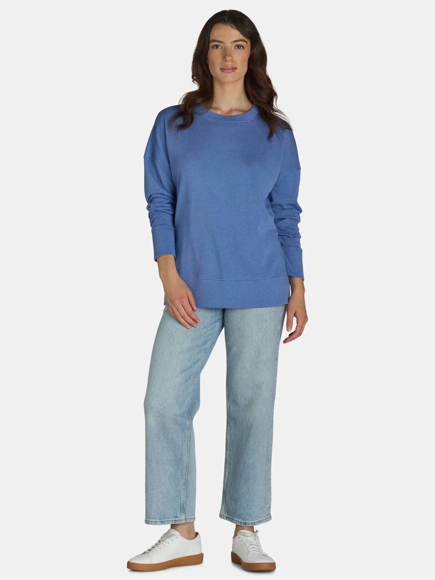 Time and Tru Women's Crewneck Sweatshirt with High-Low Hem, 2-Pack, Sizes XS-XXXL