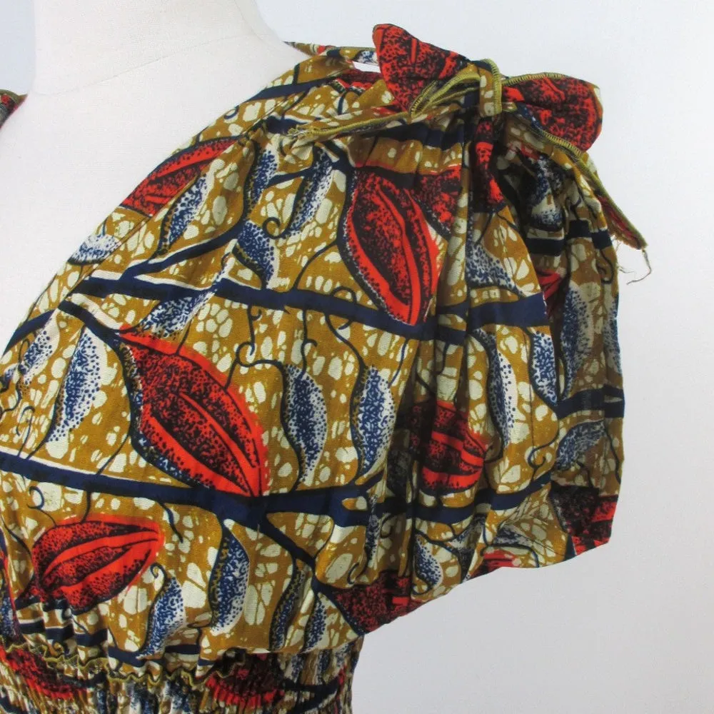 Vintage Batik Flower Full Skirt Day Dress L