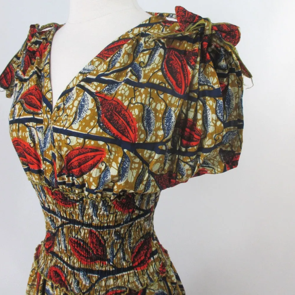 Vintage Batik Flower Full Skirt Day Dress L