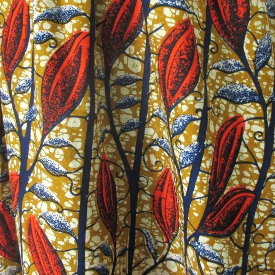 Vintage Batik Flower Full Skirt Day Dress L