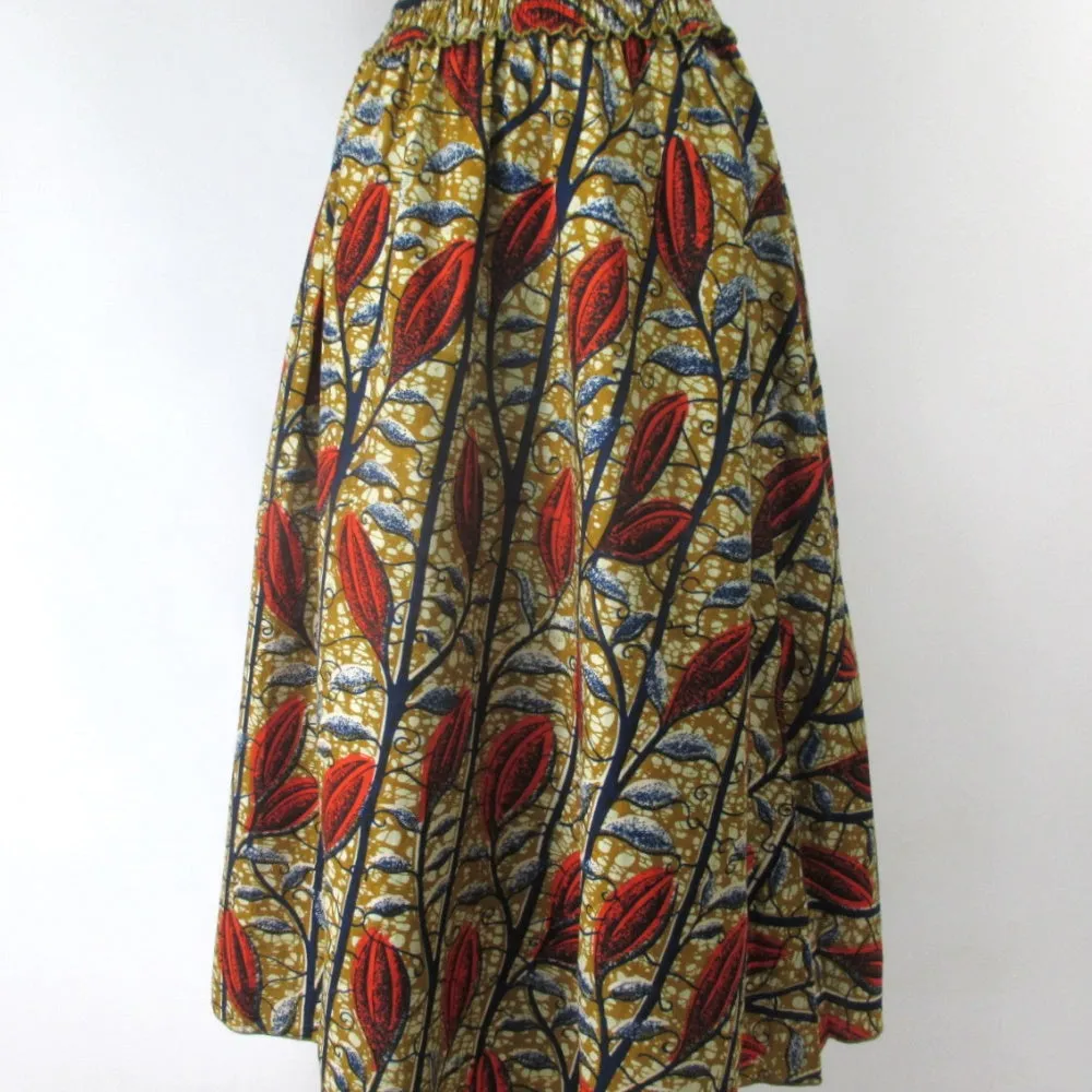 Vintage Batik Flower Full Skirt Day Dress L