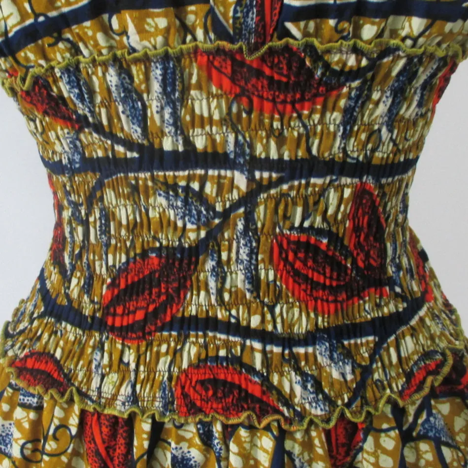 Vintage Batik Flower Full Skirt Day Dress L