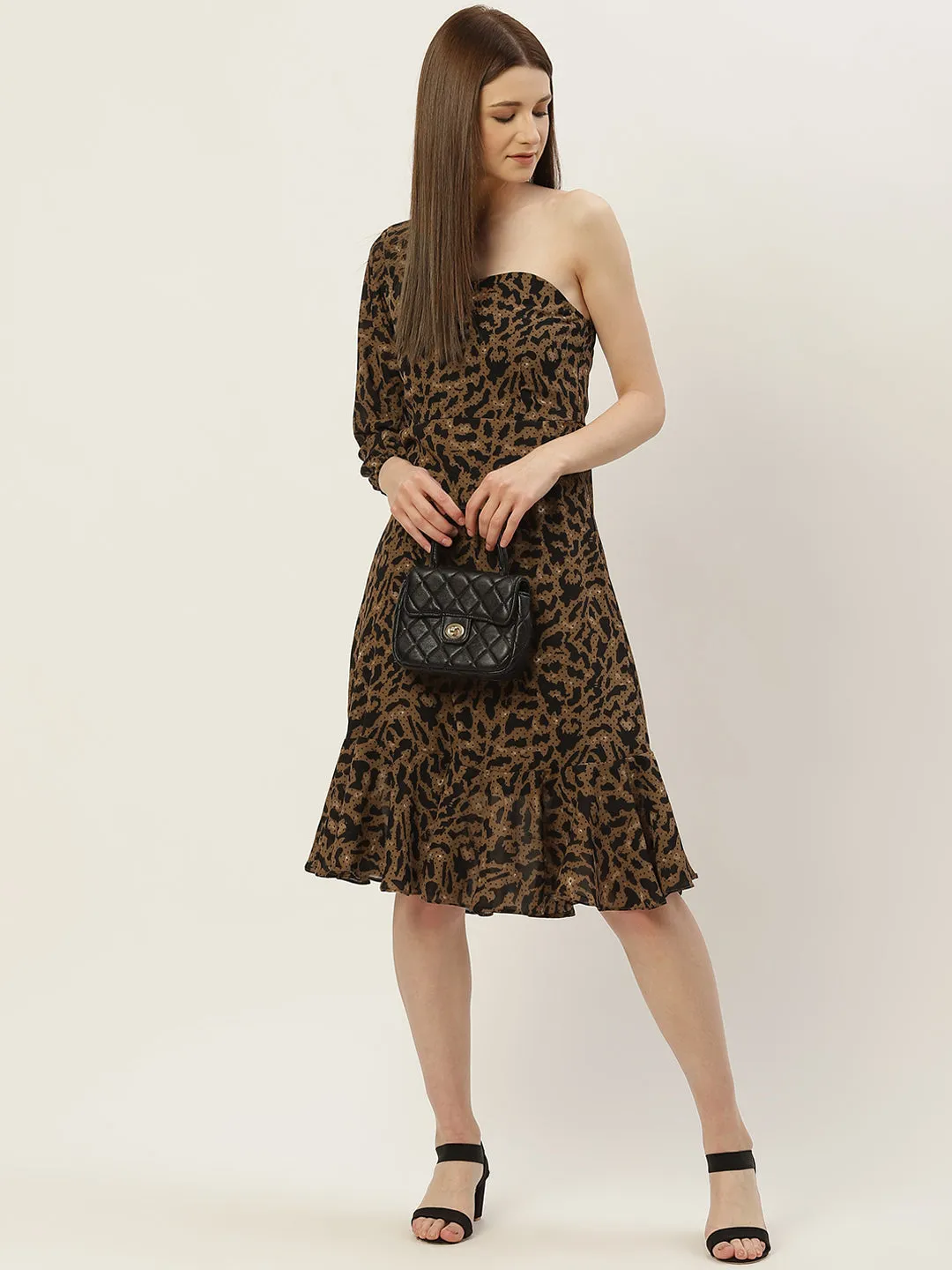 Women Brown and Black Animal Print Dress