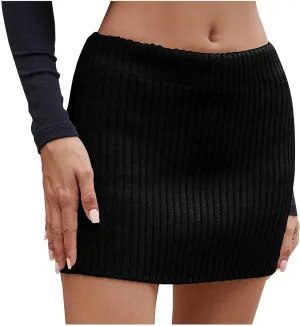 Womens Knit Sweater Skirt Drop Waist Knit Bodycon Mini Skirts Dressy Casual Trendy Party Club Summer Outfits Clothes